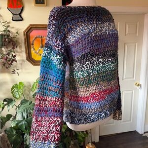 Multicolor Chunky Handmade Crochet Women's Off the Shoulder Sweater